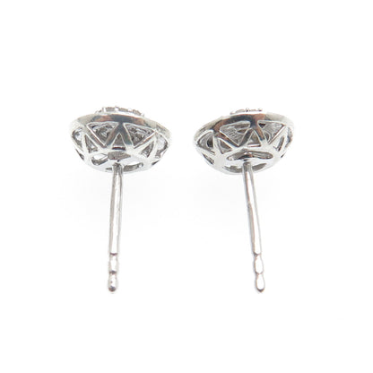 925 Sterling Silver Real Round-Cut Diamond Stud Earrings