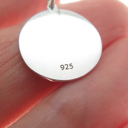 925 Sterling Silver Pink Enamel Rose Flower Round Tag Minimalist Charm Pendant