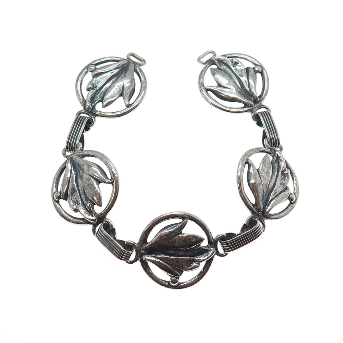 DANECRAFT 925 Sterling Antique Art Deco Floral Leaf Bracelet 6" (missing lock)