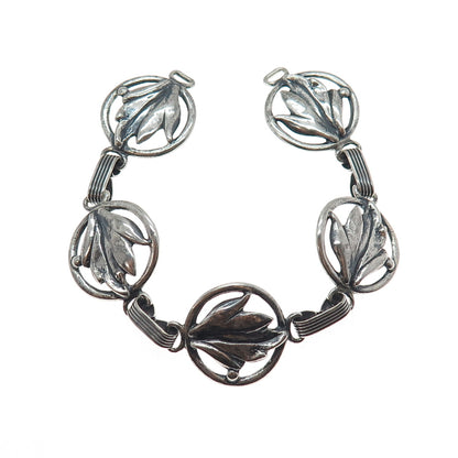 DANECRAFT 925 Sterling Antique Art Deco Floral Leaf Bracelet 6" (missing lock)