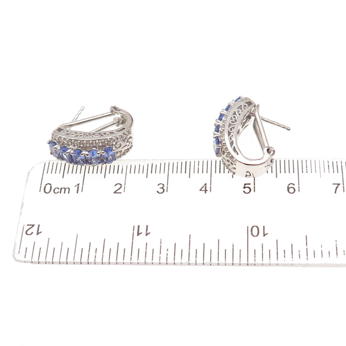 Chuck Clemency Sterling Silver Real Tanzanite & White Topaz Omega Back Earrings