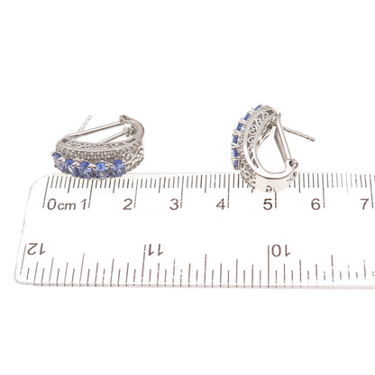 Chuck Clemency Sterling Silver Real Tanzanite & White Topaz Omega Back Earrings