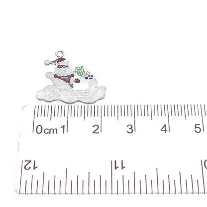 FRENCH & FRANKLIN 925 Sterling Vintage Enamel Santa Claus Sleigh Mini Pendant