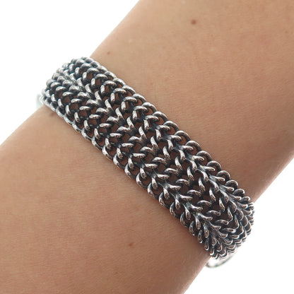 VIOR 925 Sterling Silver Vintage Italy Spine Mesh Link Oxidized Bracelet 7.25"