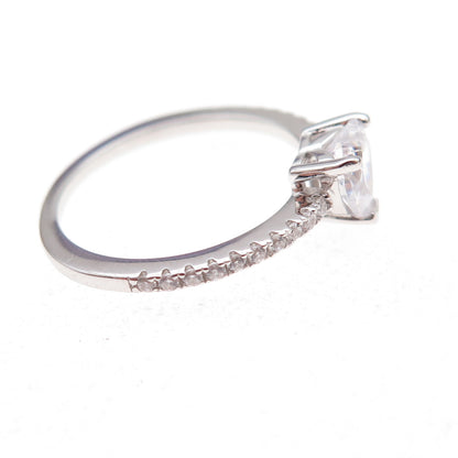 925 Sterling Silver Heart & Round-Cut C Z Ring Size 6