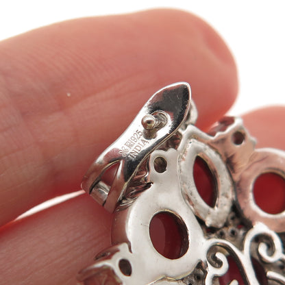 925 Sterling Silver Real Carnelian Moonstone & White Topaz Floral Pendant