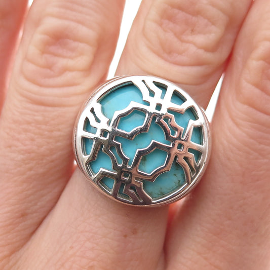 Monet 925 Sterling Silver Vintage Real Turquoise Ornate Ring Size 7.25