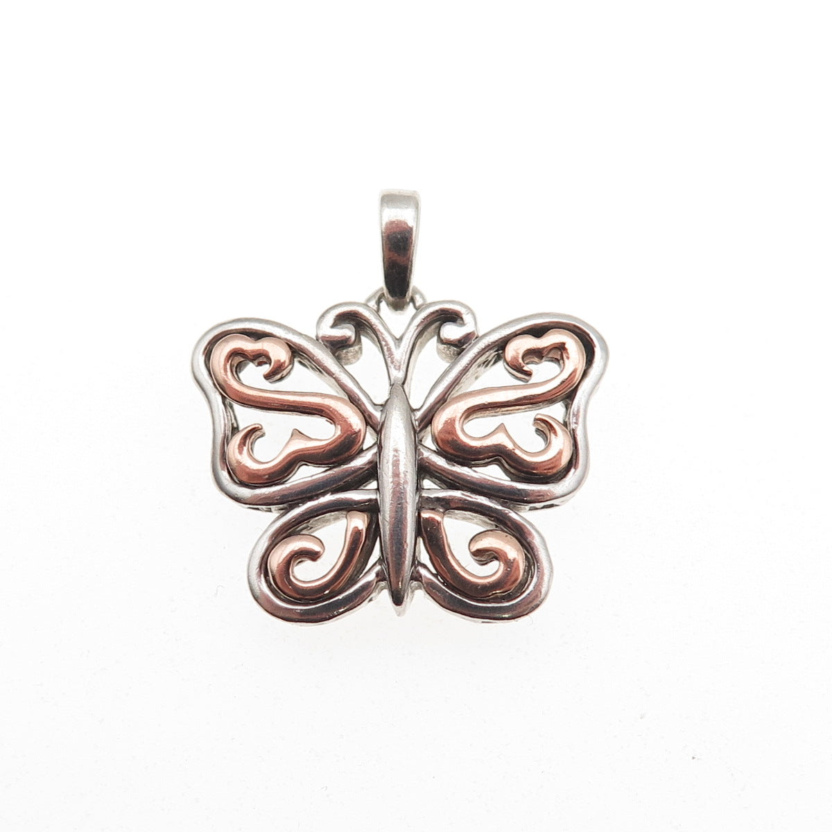 Jane Seymour 925 Sterling Silver 14K Rose Gold Open Heart Butterfly Mini Pendant