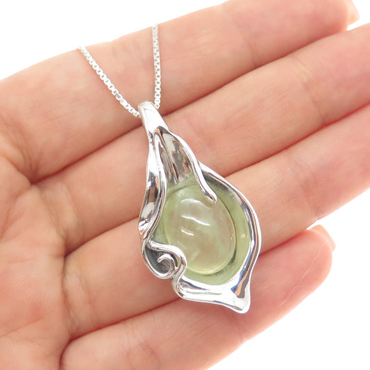 HAGIT GORALI 925 Sterling Silver Vintage Real Prehnite Modernist Necklace 18"