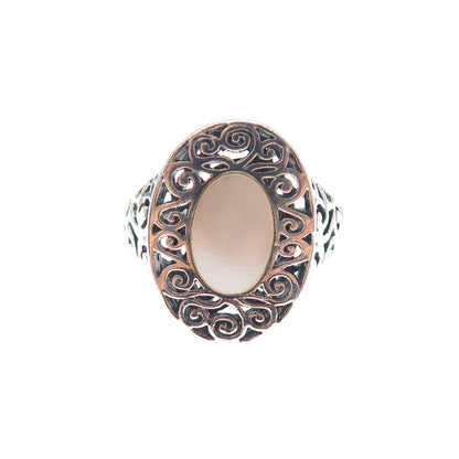 925 Sterling Silver Vintage Real MOP Modernist Swirl Ring Size 7.25