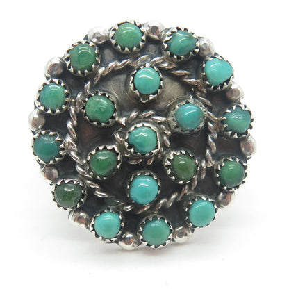 Old Pawn Sterling Silver Royston Turquoise Snake Eye Floral Tribal Ring Size 4.5