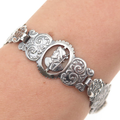 925 Sterling Silver Antique Art Deco Warrior Oxidized Bracelet 7.75"