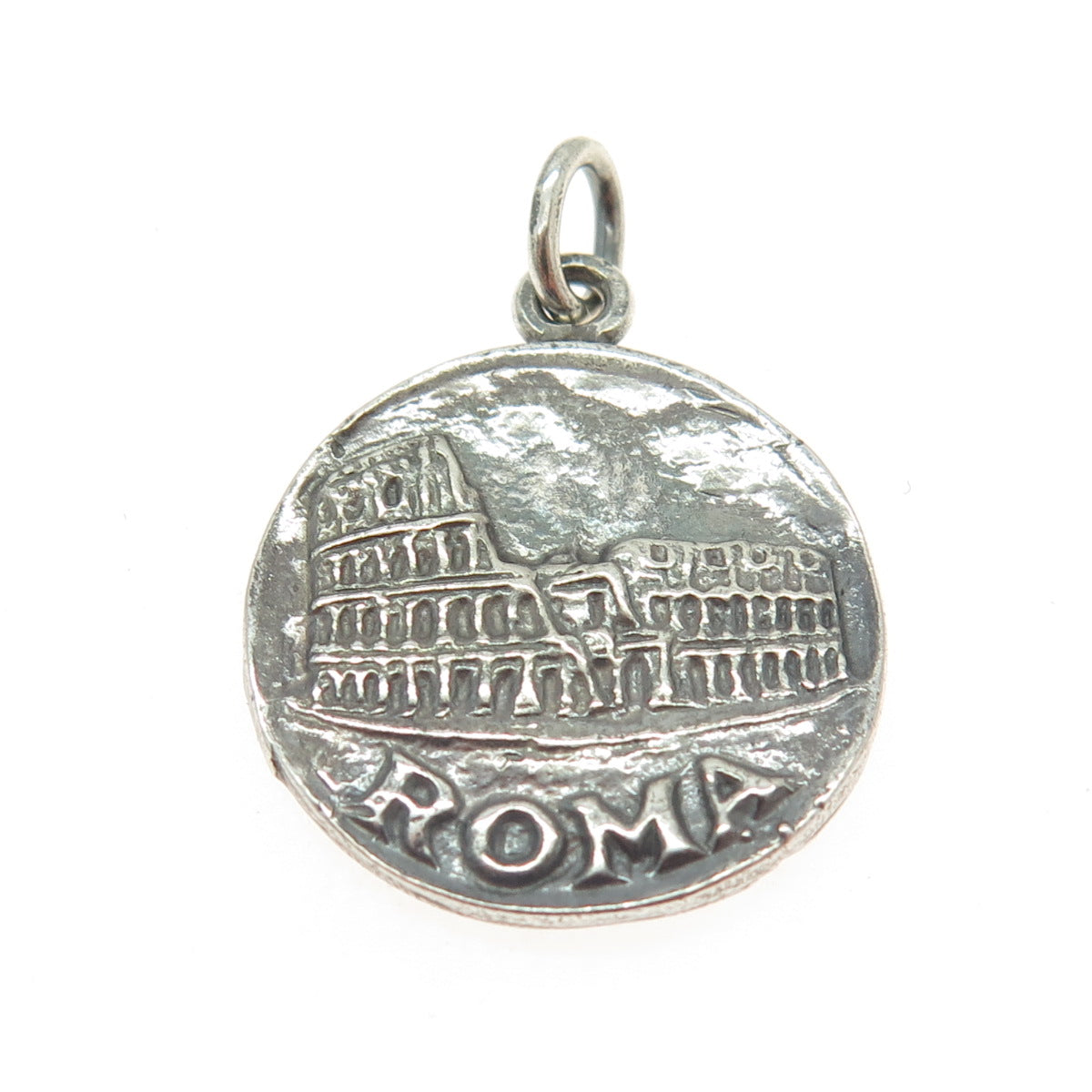 925 Sterling Silver Vintage "Roma Napoli" Colosseum Oxidized Pendant