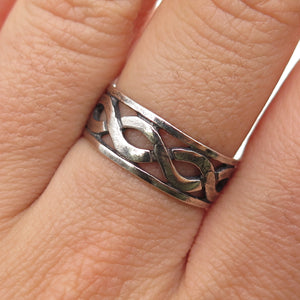 925 Sterling Silver Vintage Infinity Woven Oxidized Band Ring Size 7.25