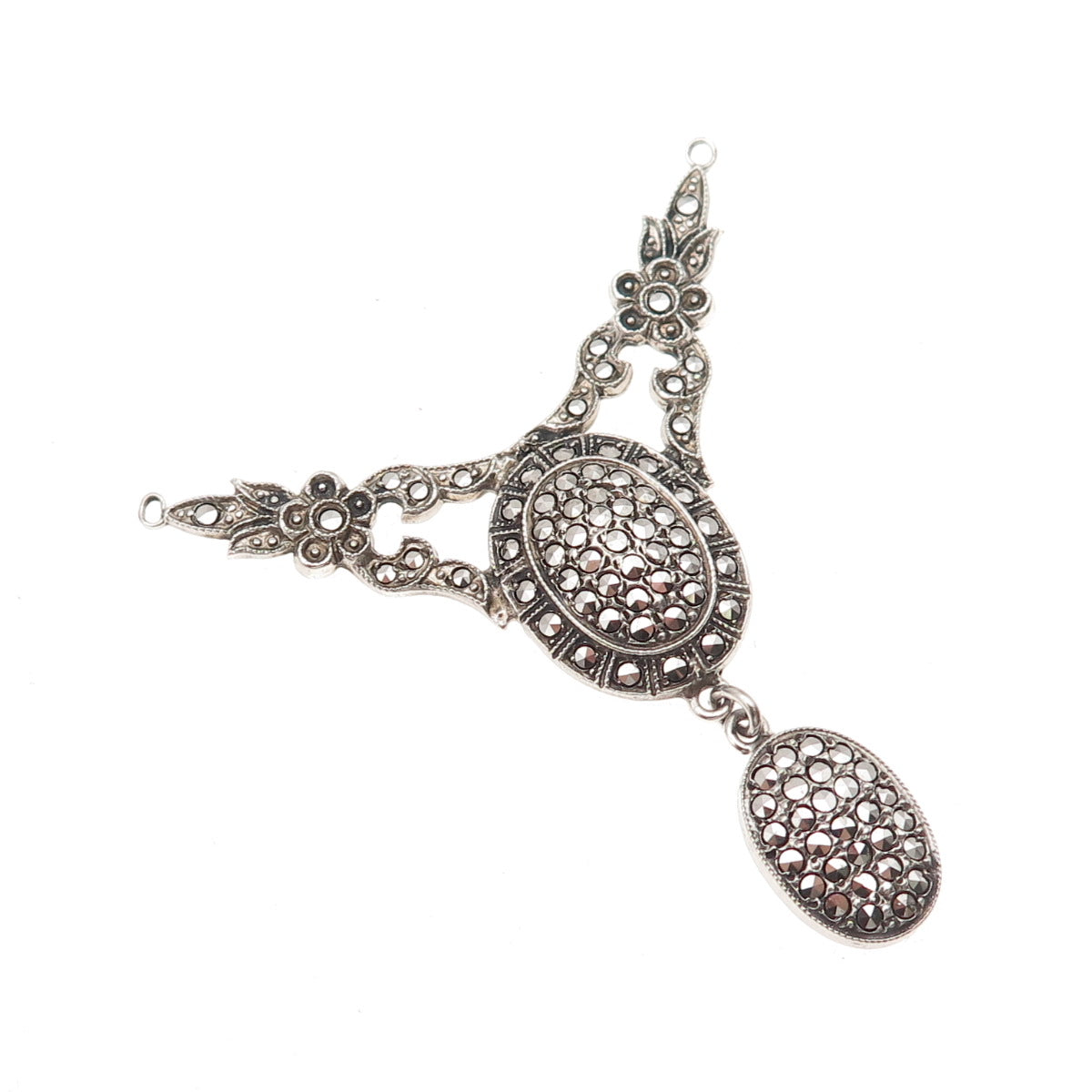 Theda 925 Sterling Silver Antique Art Deco Real Marcasite Centerpiece Pendant