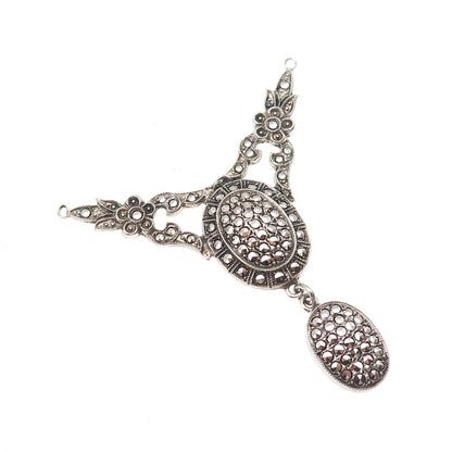 Theda 925 Sterling Silver Antique Art Deco Real Marcasite Centerpiece Pendant