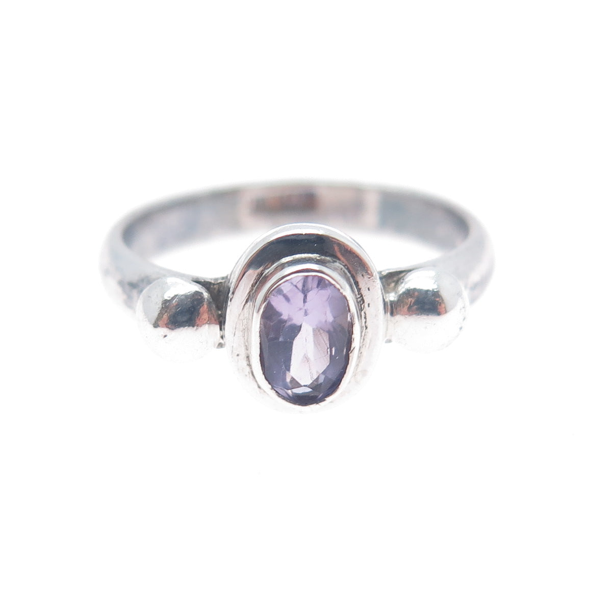 925 Sterling Silver Vintage Real Amethyst Modernist Ring Size 5.75