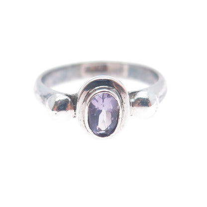 925 Sterling Silver Vintage Real Amethyst Modernist Ring Size 5.75
