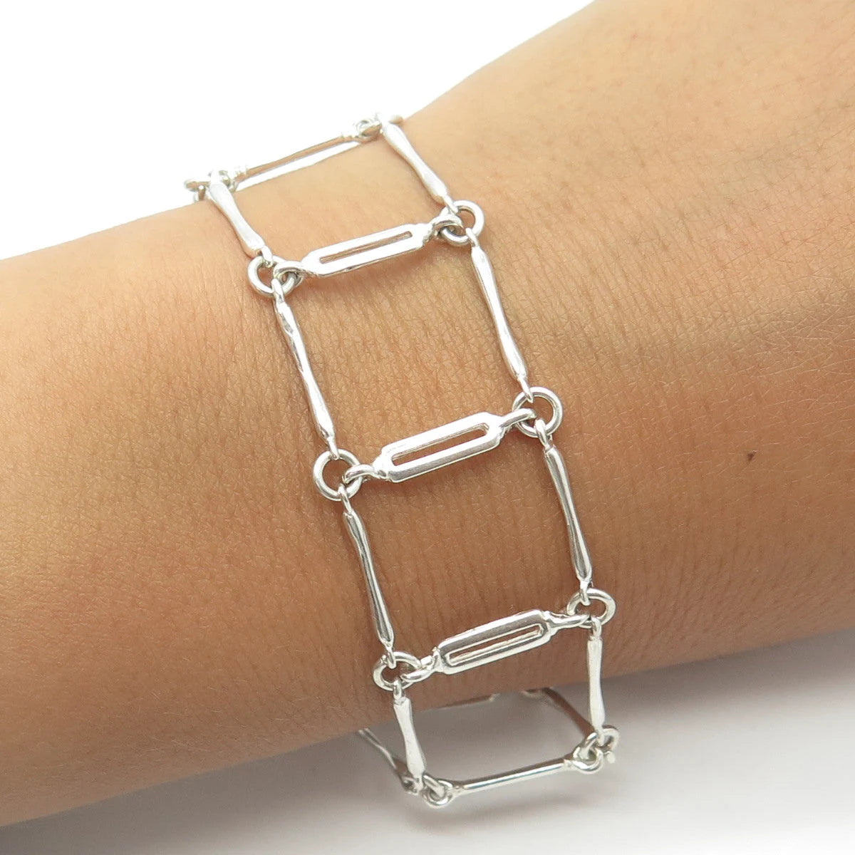 925 Sterling Silver Vintage Fence Link Bracelet 7"