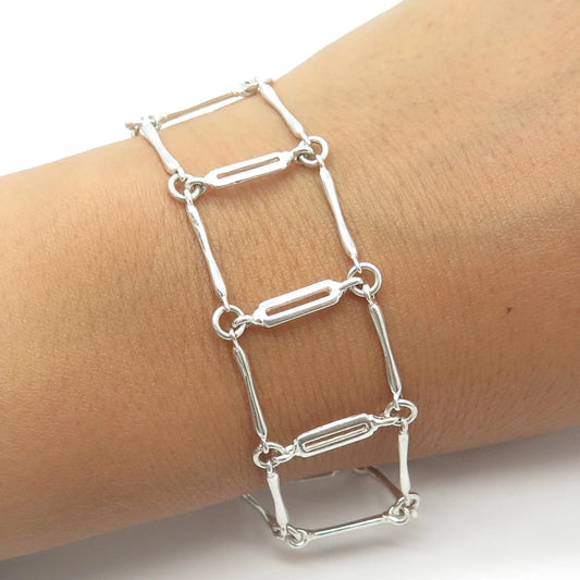 925 Sterling Silver Vintage Fence Link Bracelet 7"