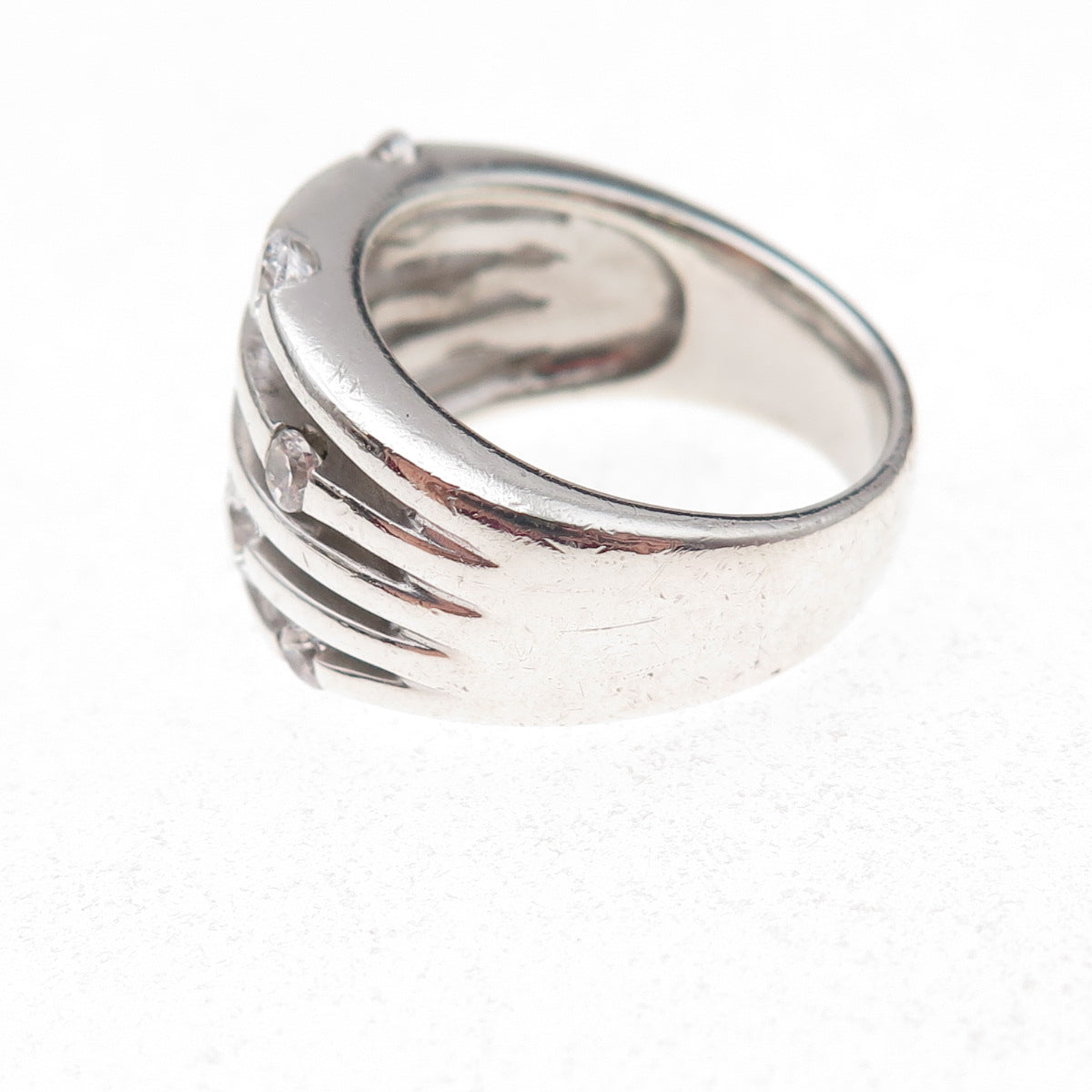 925 Sterling Silver Round-Cut C Z 5-Row Station Ring Size 7.25