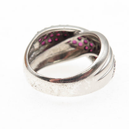 CNA Pranda 925 Sterling Silver Real Round-Cut Ruby Crisscross Ring Size 8