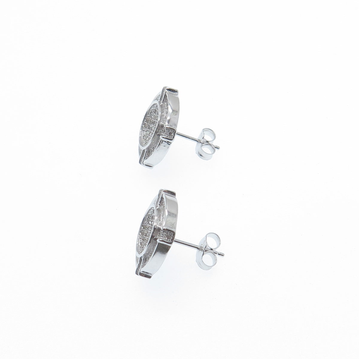 925 Sterling Silver Round-Cut C Z Sparkle Wheel Stud Earrings