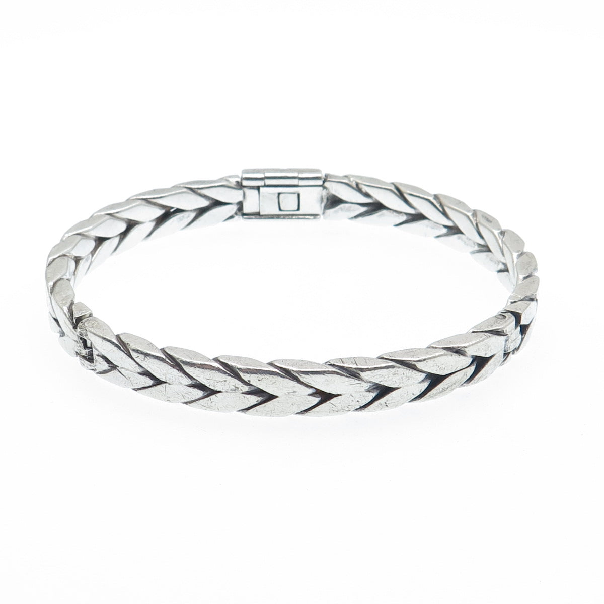 925 Sterling Silver Vintage Wheat Link Oxidized Bangle Bracelet 7.25"