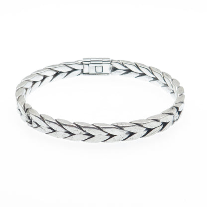 925 Sterling Silver Vintage Wheat Link Oxidized Bangle Bracelet 7.25"