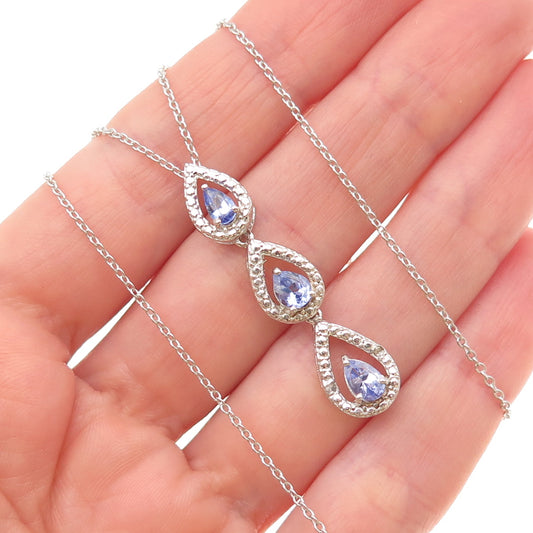 Chuck Clemency 925 Sterling Silver Real Diamond Accent & Tanzanite Necklace 18"