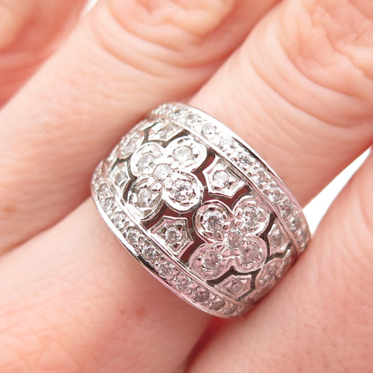 Ross Simons 925 Sterling Silver Round-Cut C Z Floral Ring Size 9