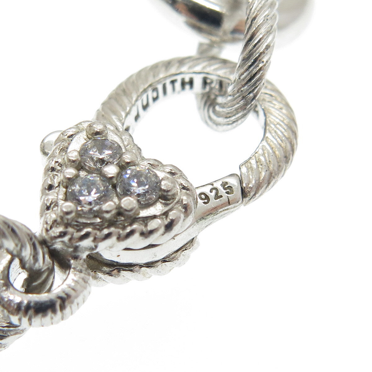 JUDITH RIPKA Sterling Silver C Z Letter "S" Heart Tag Oval Link Bracelet 7.75"