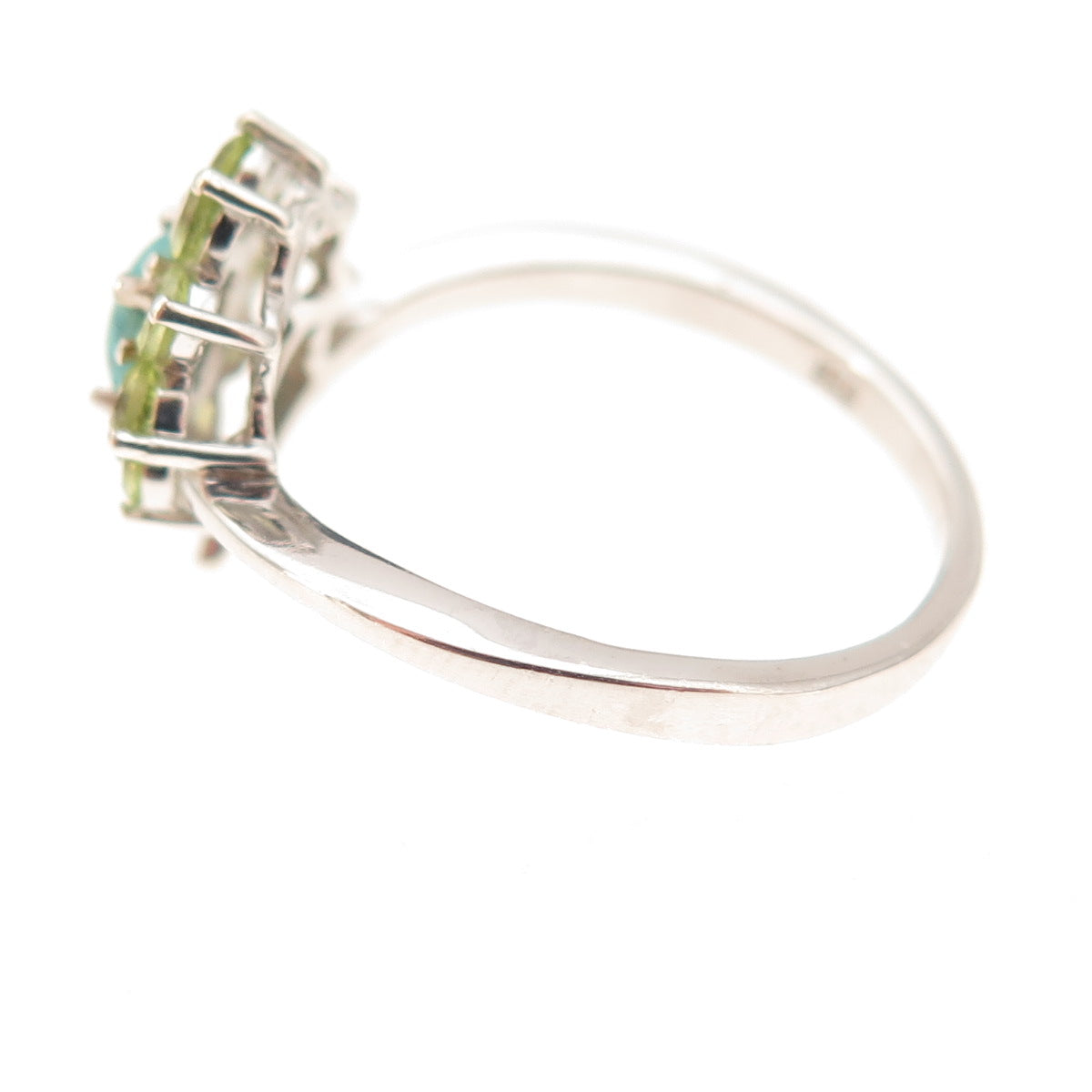 Chuck Clemency 925 Sterling Silver Real Turquoise & Peridot Floral Ring Size 8