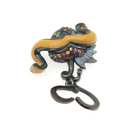 925 Sterling Silver Black Rhodium Enamel Real Multi-Color Sapphire Heart Pendant