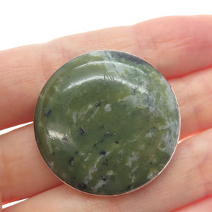 925 Sterling Silver Vintage 1966 CMP Dublin Real Jade Round Pin Brooch