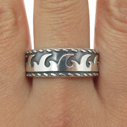 925 Sterling Silver Vintage Flame All Around Band Oxidized Ring Size 11