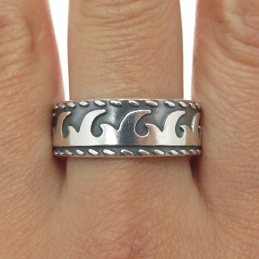 925 Sterling Silver Vintage Flame All Around Band Oxidized Ring Size 11