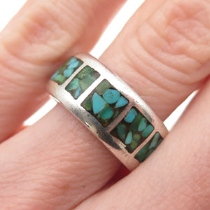 Old Pawn Sterling Silver Vintage Southwestern Turquoise Inlay Band Ring Size 6.5