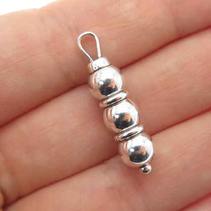925 Sterling Silver Vintage Baby Beaded Rattle Minimalist 3D Charm Pendant
