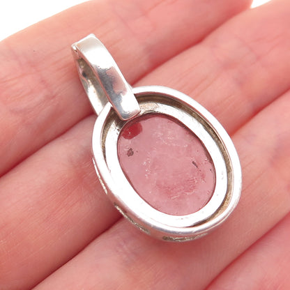 925 Sterling Silver Vintage Real Cherry Quartz Modernist Charm Pendant