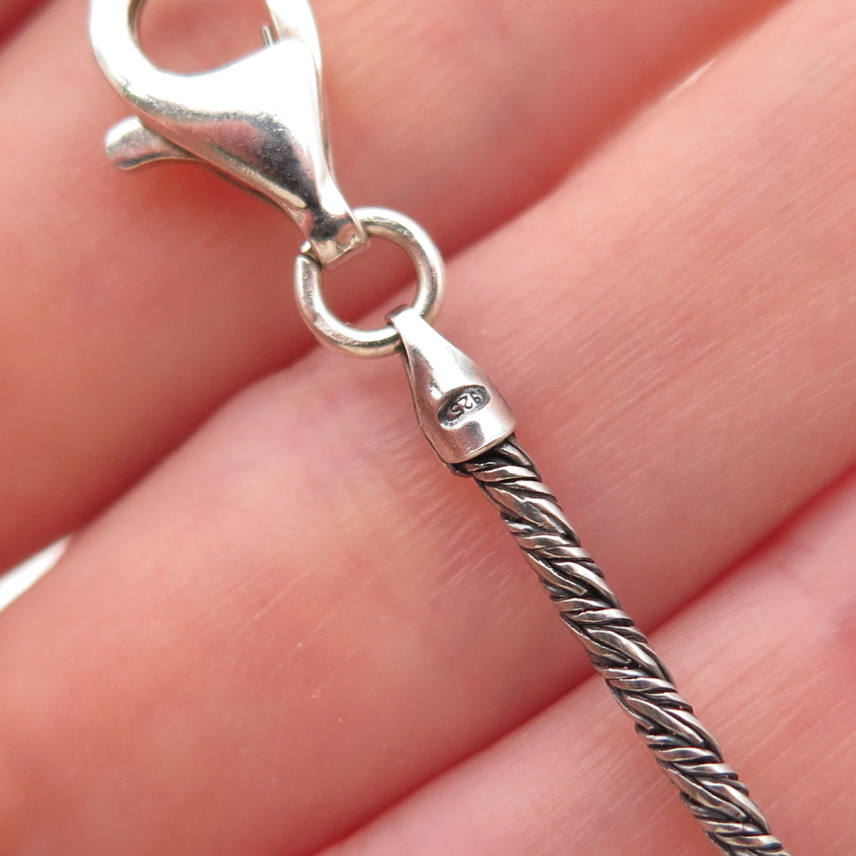 925 Sterling Silver Vintage Roman Glass Oxidized Chain Necklace 18"