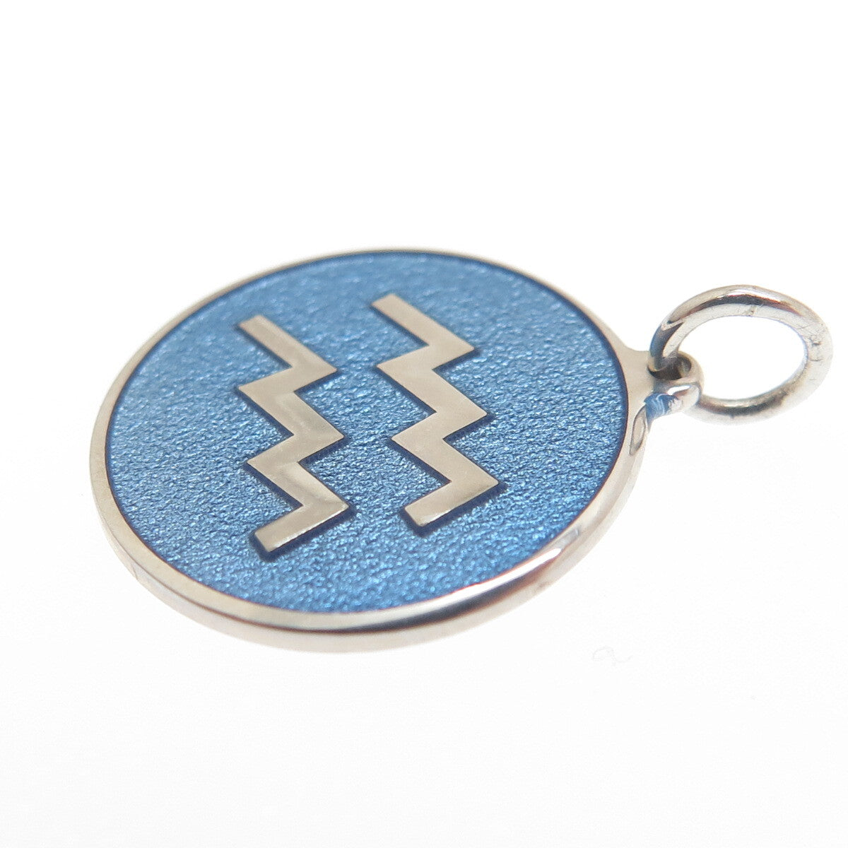 925 Sterling Silver Blue Enamel Aquarius Zodiac Sign Minimalist Charm Pendant