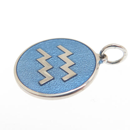925 Sterling Silver Blue Enamel Aquarius Zodiac Sign Minimalist Charm Pendant
