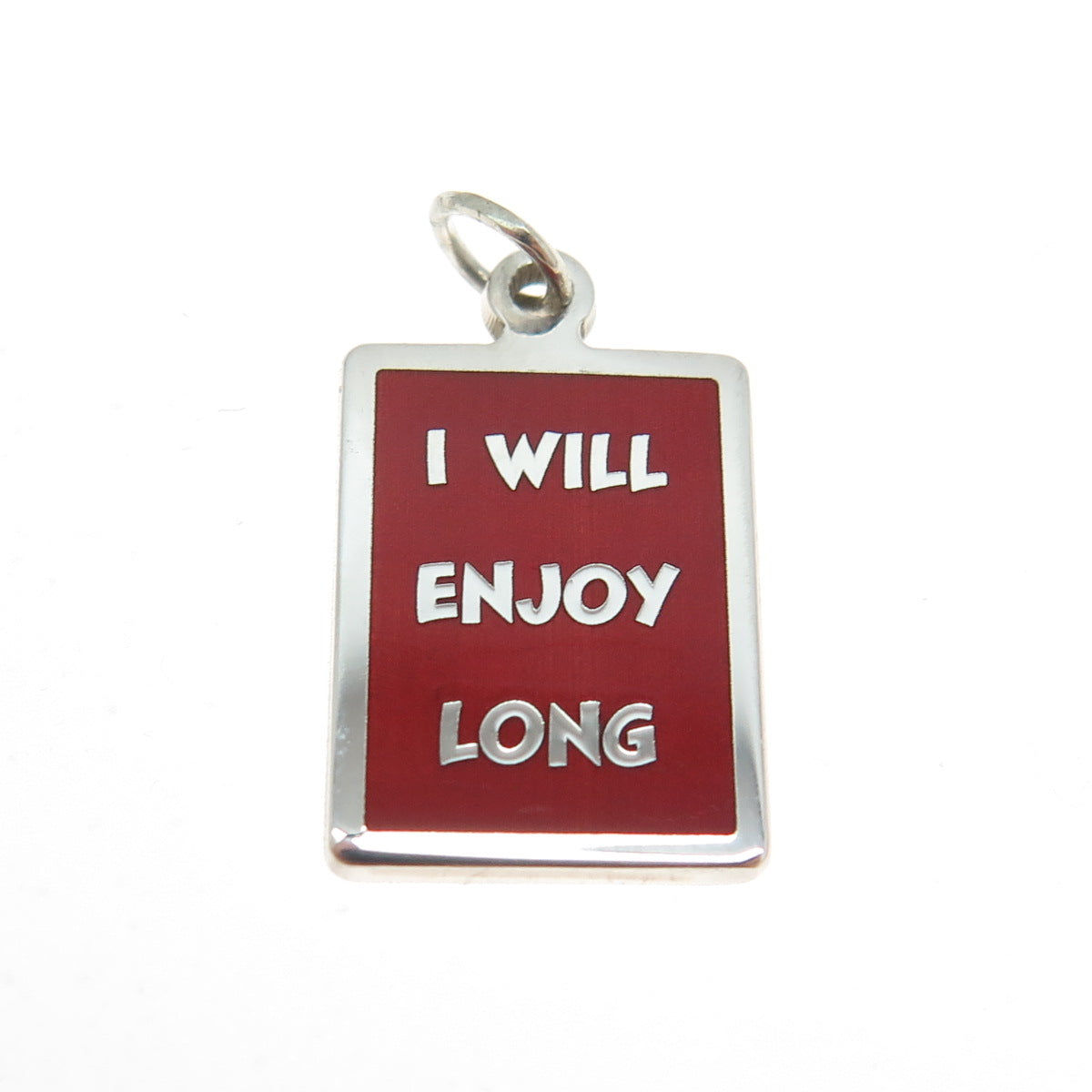 925 Sterling Silver Red Enamel "I Will Enjoy Long" Minimalist Charm Pendant