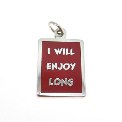 925 Sterling Silver Red Enamel "I Will Enjoy Long" Minimalist Charm Pendant