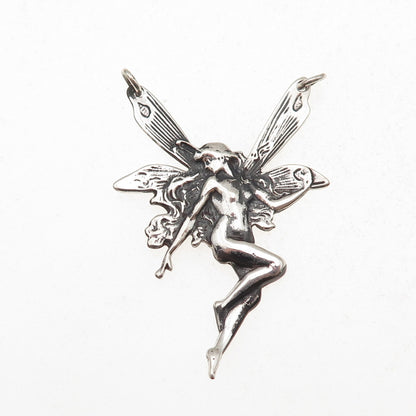 925 Sterling Silver Vintage Fairy Oxidized Centerpiece Charm Pendant