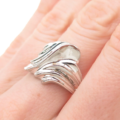925 Sterling Silver Vintage Modernist Wavy Oxidized Ring Size 6.75