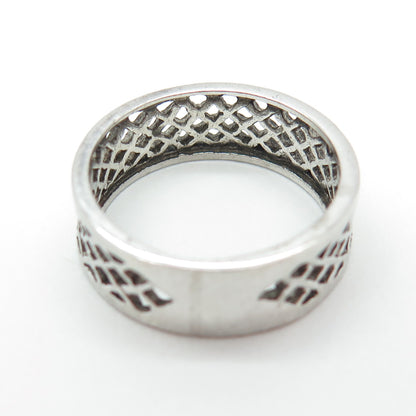 925 Sterling Silver Vintage Grid / Cage Band Ring Size 8.75