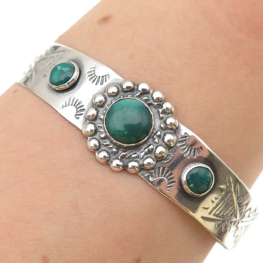 Old Pawn 925 Sterling Silver Vintage Kingman Turquoise Adjustable Bracelet 6.25"
