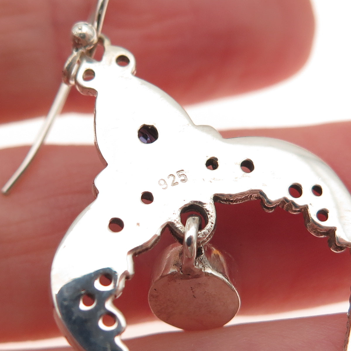 925 Sterling Silver Vintage Real Turquoise Iolite Heart Oxidized Dangle Earrings